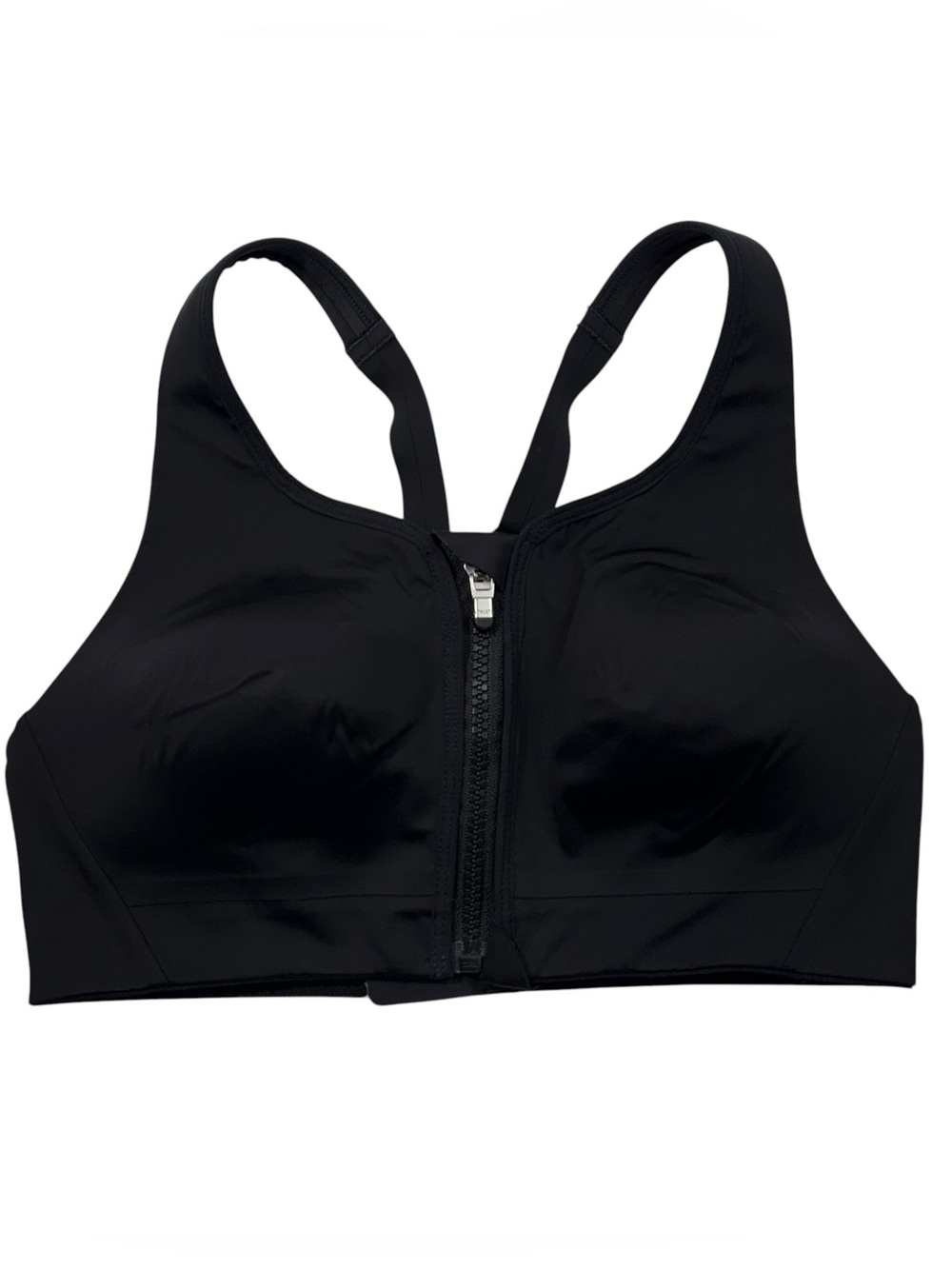 Athleta Advence Zip Front Solid Black Athletic Sports Bra High Impact 34B Gym